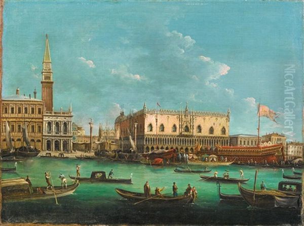 The Bucintoro At The Molo Oil Painting by Giuseppe Bernardino Bison