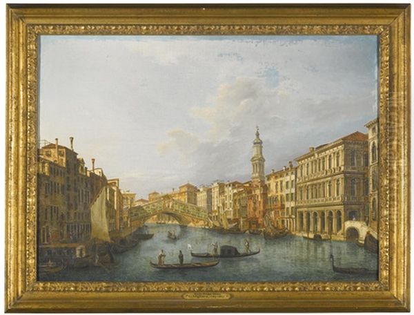Venice, View Of The Rialto Bridge From The South Oil Painting by Giuseppe Bernardino Bison