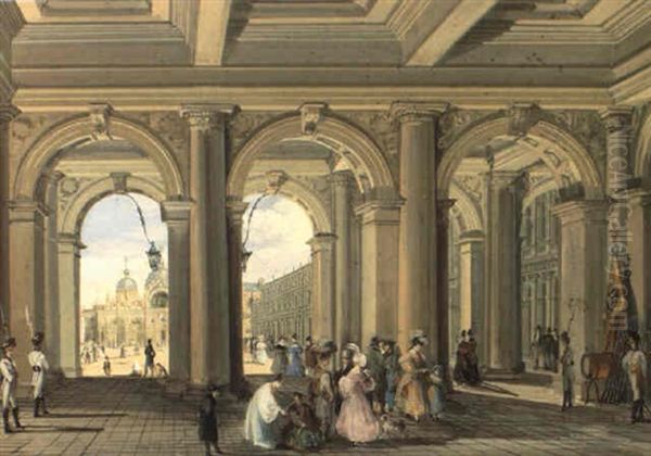Veduta Del Portico Dell'ala Napoleonica Verso Piazza San Marco Oil Painting by Giuseppe Bernardino Bison