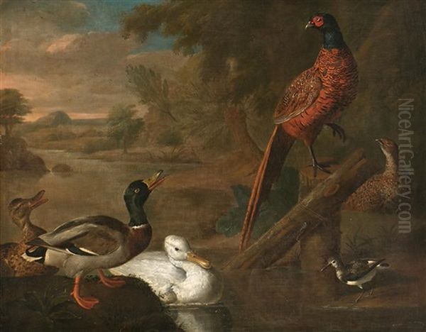 Aves En Un Paisaje Oil Painting by Abraham Bisschop Dordrecht