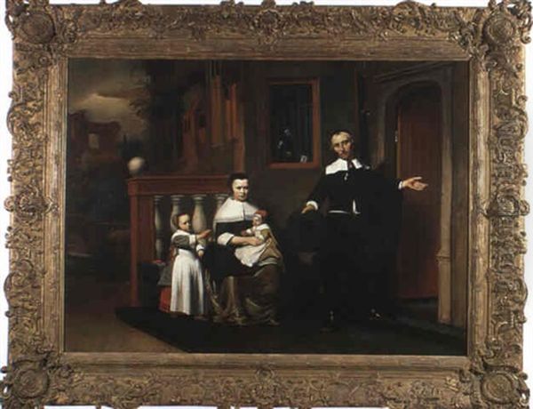 Hollaendische Familie Vor Der Haustuer Oil Painting by Cornelis Bisschop