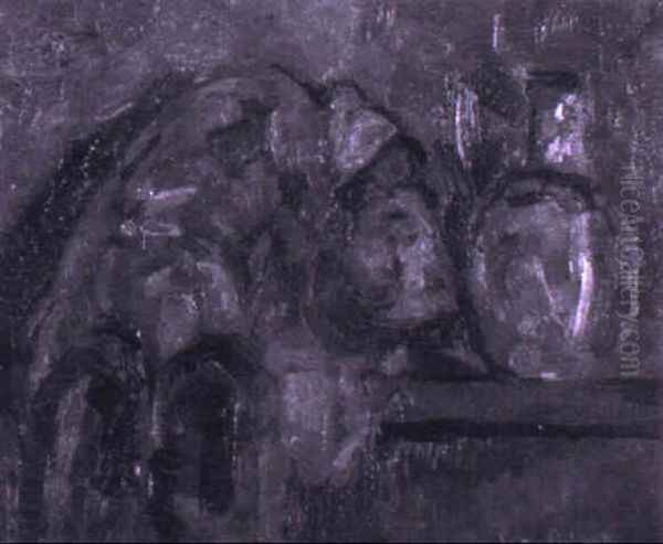 Stilleben Mit Flasche Und Umgest_rzter Puppe Oil Painting by Suze Bisschop-Robertson