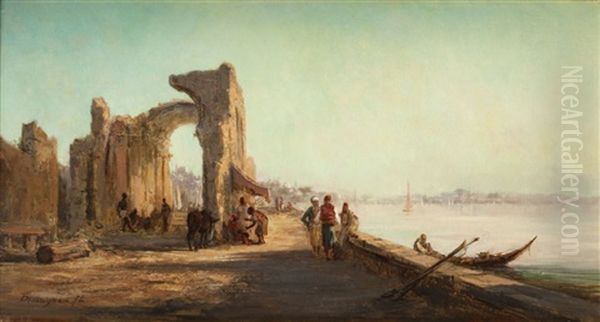 Personnages Sur Les Rives Du Nil (?) Oil Painting by Paul Bistagne