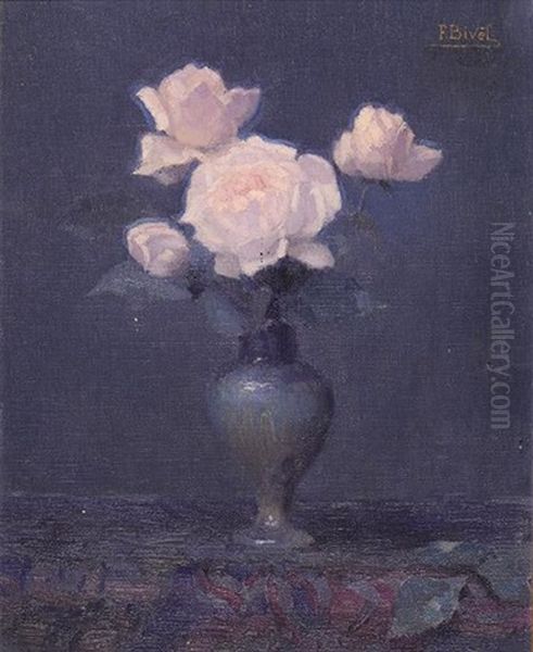 Roses Dans Un Vase De Ceramique Oil Painting by Fernand Bivel