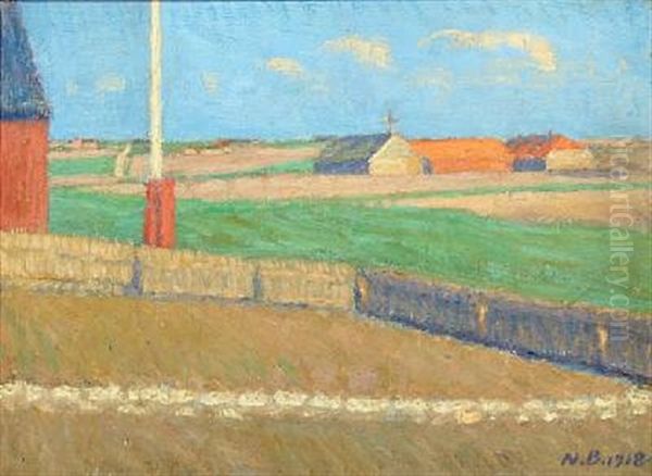 Landscape With Farms Oil Painting by Niels Bjerre