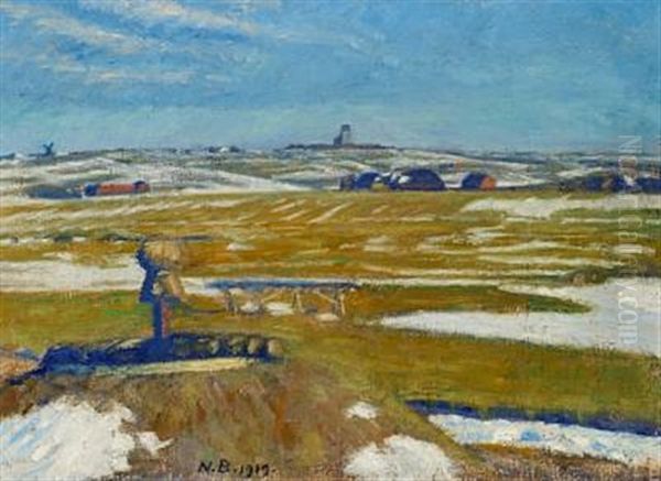 Tobrud. Udsigt Til Torringe Kirke Oil Painting by Niels Bjerre