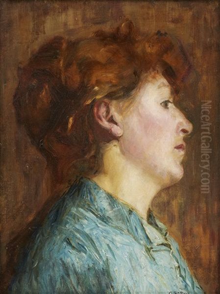 Portratt Av Konstnarens Hustru Oil Painting by Gustaf-Oskar Bjoerk