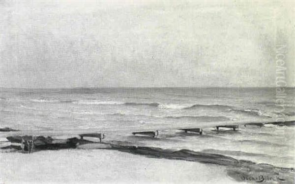 Strandparti Med Badebro Oil Painting by Gustaf-Oskar Bjoerk