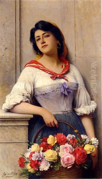 The Flower Girl Oil Painting by Eugen von Blaas