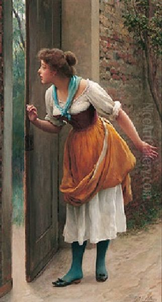 Die Lauscherin Oil Painting by Eugen von Blaas