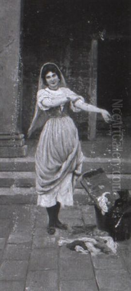 Die W,scherin Oil Painting by Eugen von Blaas