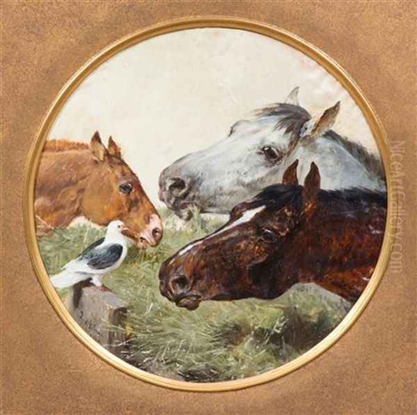 A Meeting Of Horses Oil Painting by Julius von Blaas