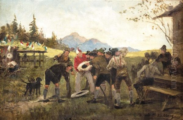 Meinungsverschiedenheiten Beim Schutzenfest Oil Painting by Julius von Blaas