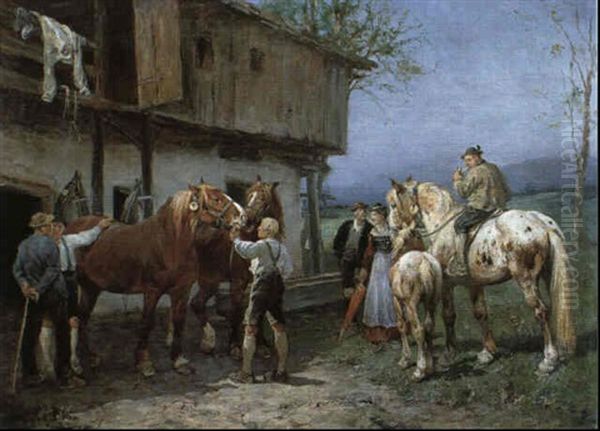 Der Pferdehandel Oil Painting by Julius von Blaas