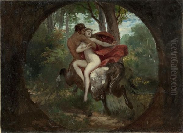 Kentaur Raubt Eine Nymphe (+ 3 Preliminary Drawings Of Same, Pencil & Chalk On Paper, Smaller; 4 Works) Oil Painting by Karl von Blaas