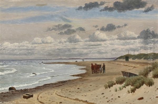 A Carriage On The Beach Oil Painting by Christian Vigilius Blache