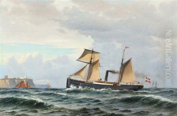 Seascape With Steamer And Sailing Ships Oil Painting by Christian Vigilius Blache