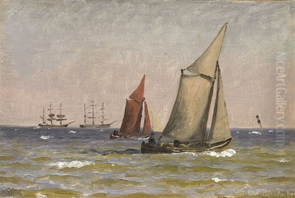 Segelschiffe Im Meer Oil Painting by Christian Vigilius Blache