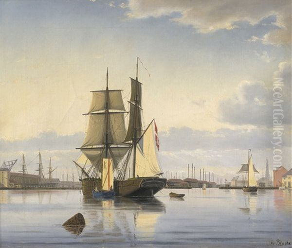 Segelschiffe Im Hafen Von Kopenhagen Oil Painting by Christian Vigilius Blache