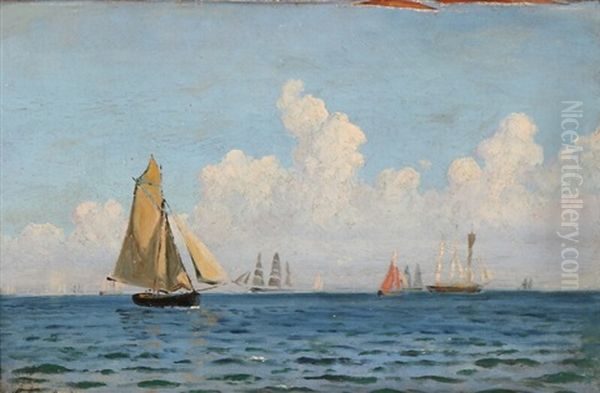 Ships On The Ocean Oil Painting by Christian Vigilius Blache