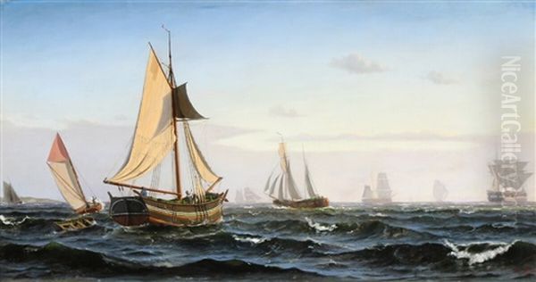 Seascape With Numerous Sailing Ships On The Oresund Oil Painting by Christian Vigilius Blache