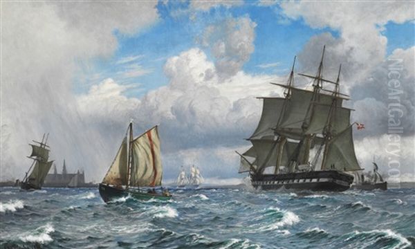 Fresh Breeze In The Sound (oresund) Off Kronborg Oil Painting by Christian Vigilius Blache