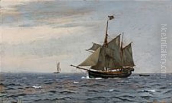 A Swedish Ship On Open Sea Oil Painting by Christian Vigilius Blache