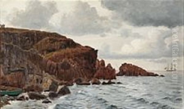 Coastal Scene From Kullen With An Artist At His Easel Oil Painting by Christian Vigilius Blache