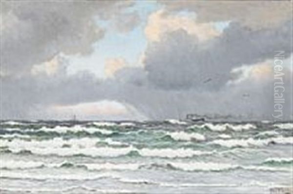 High Waves On An Overcast Day Oil Painting by Christian Vigilius Blache