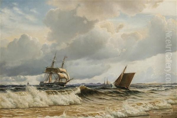 Coastal Scene Oil Painting by Christian Vigilius Blache