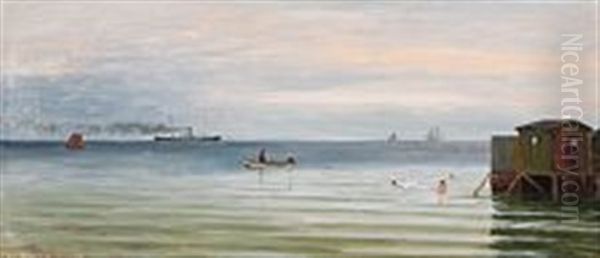 A Day In June At The Bath House Helgoland At Amager Oil Painting by Christian Vigilius Blache