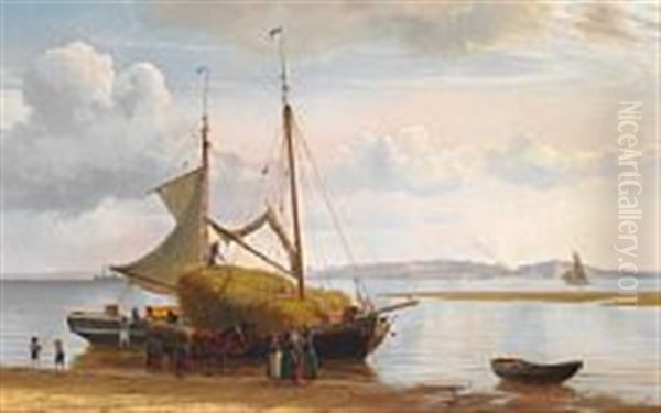 Sailboat Loaded With Hay Oil Painting by Christian Vigilius Blache
