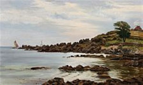 Rocky Coast At Sandvig Oil Painting by Christian Vigilius Blache
