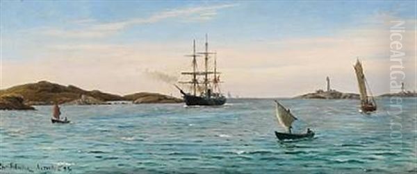 Seascape With Sailing Ships In Arendal Oil Painting by Christian Vigilius Blache