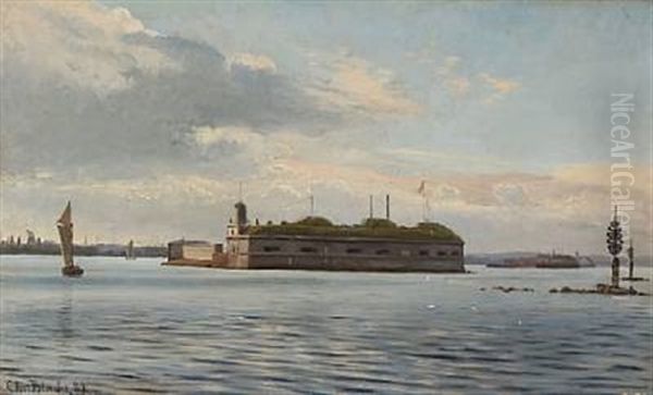 Trekroner In Copenhagen Harbour Oil Painting by Christian Vigilius Blache