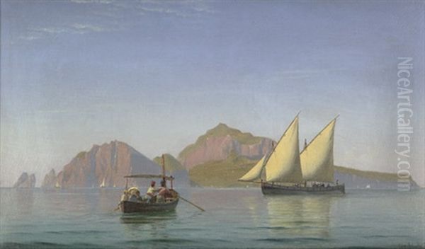 Kleine Ausflugsgesellschaft Im Boot Vor Capri, Von Nordosten Aus Gesehen Oil Painting by Christian Vigilius Blache