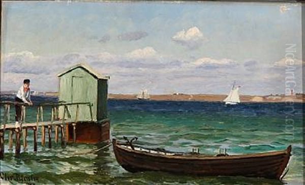 Boy At A Wooden Pier Oil Painting by Christian Vigilius Blache