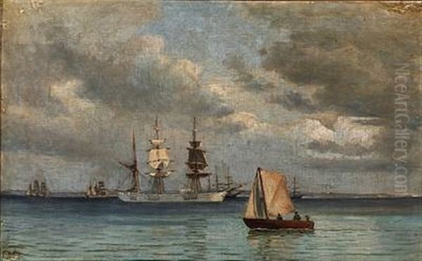 Seascape With Sailing Ships Oil Painting by Christian Vigilius Blache