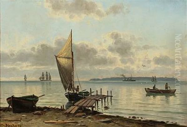 Coastal Scenery With Ships At The Sea Oil Painting by Christian Vigilius Blache