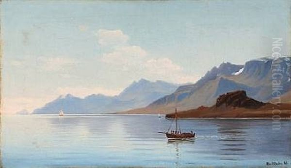 Coastal Scene From Eskefjord, Iceland Oil Painting by Christian Vigilius Blache