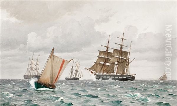 At Sea Oil Painting by Christian Vigilius Blache