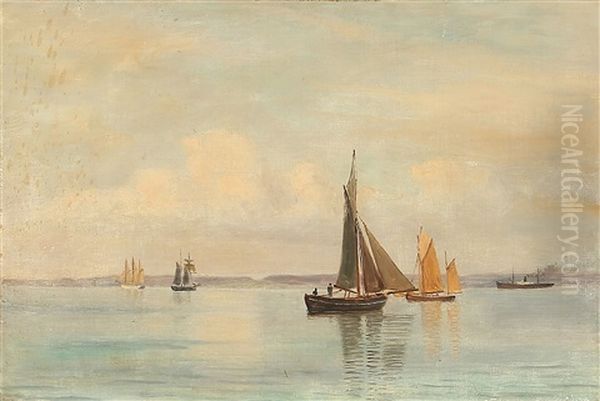 Calm Weather With Sailing Ships Oil Painting by Christian Vigilius Blache