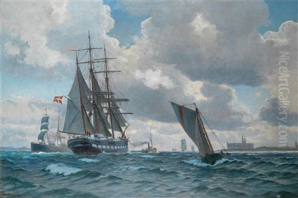 Shipping Off The Kronborg, Denmark Oil Painting by Christian Vigilius Blache