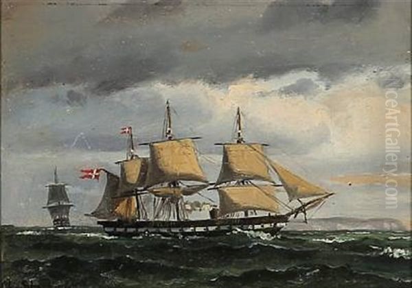 Fregatten Sjaelland Under Bygen (3 Works) Oil Painting by Christian Vigilius Blache
