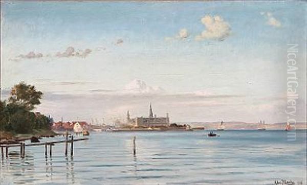 Coastal Scene From Helsingor With A View Towards Kronborg Castle Oil Painting by Christian Vigilius Blache