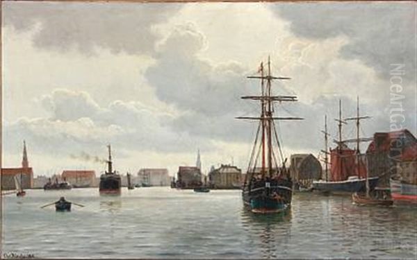 View From Copenhagen Harbour Oil Painting by Christian Vigilius Blache