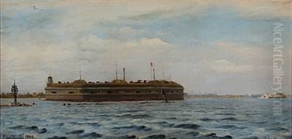Scene From The Fortress Provestenen At Copenhagen Harbour Oil Painting by Christian Vigilius Blache