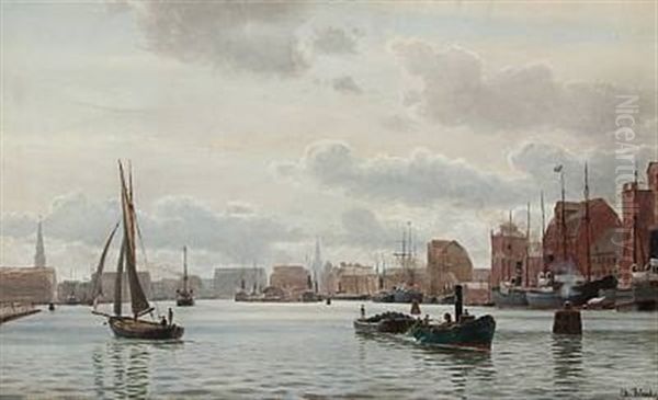 Copenhagen Harbour Oil Painting by Christian Vigilius Blache