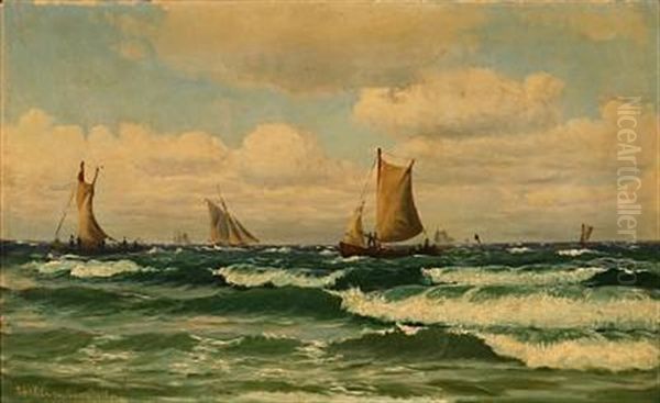 Seascape With Sailing Ships Off The Coast Of Kullen, Sweden Oil Painting by Christian Vigilius Blache