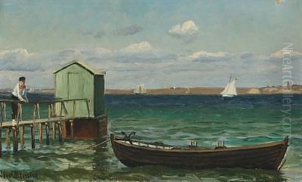 Coastal Scene With Ships Oil Painting by Christian Vigilius Blache